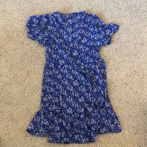 Blue Floral Wrap Dress